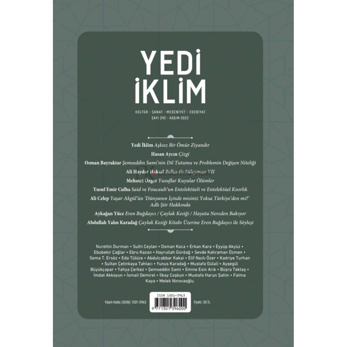 Yedi İklim 392.Sayı Kasım 2022