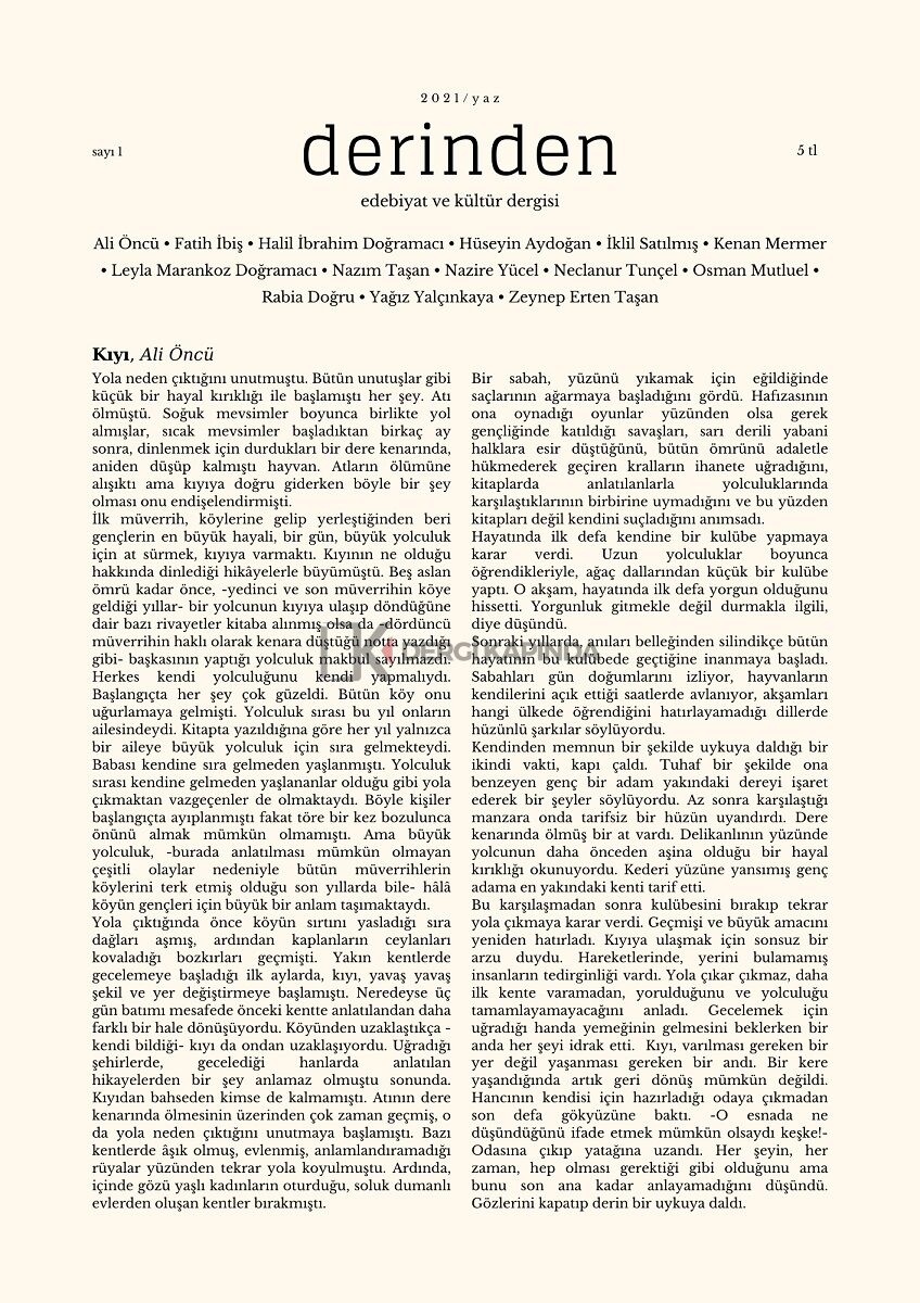 Derinden 1.Sayı Yaz 2021