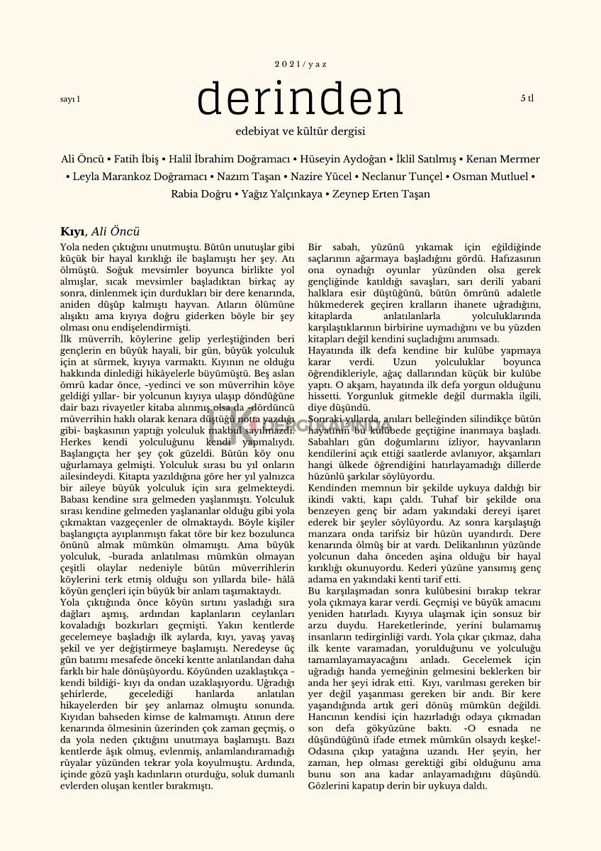Derinden 1.Sayı Yaz 2021