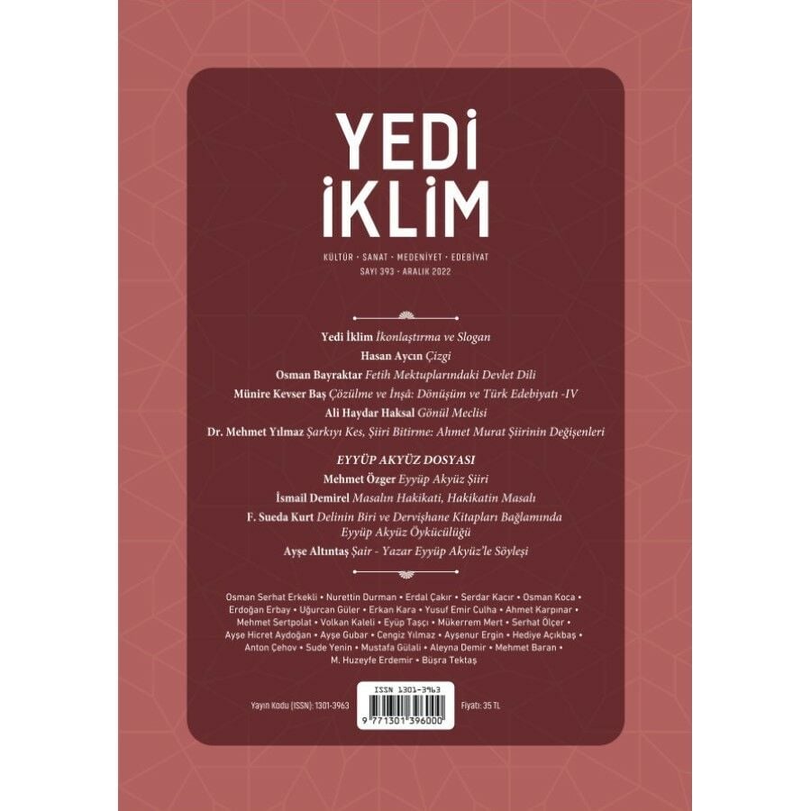 Yedi İklim 393.Sayı Aralık 2022