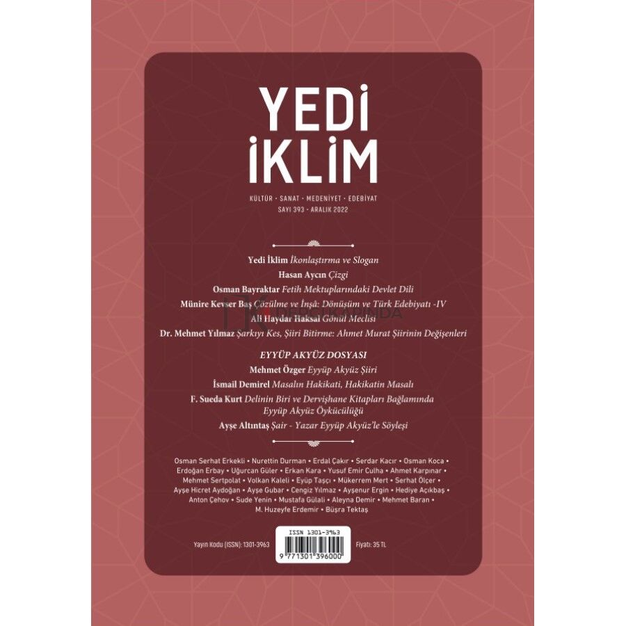 Yedi İklim 393.Sayı Aralık 2022