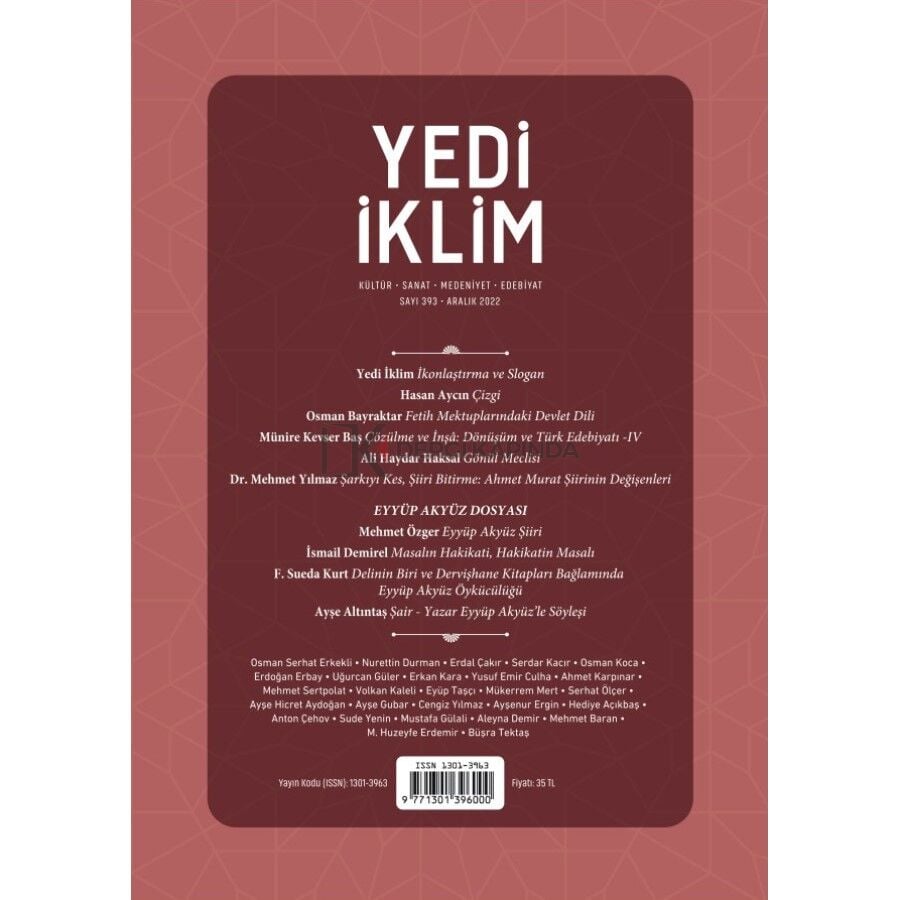 Yedi İklim 393.Sayı Aralık 2022